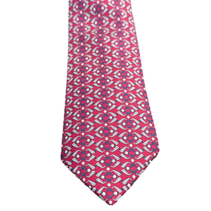 Hermes 100% Silk Red and White Geometric Men's Tie 7126 FA